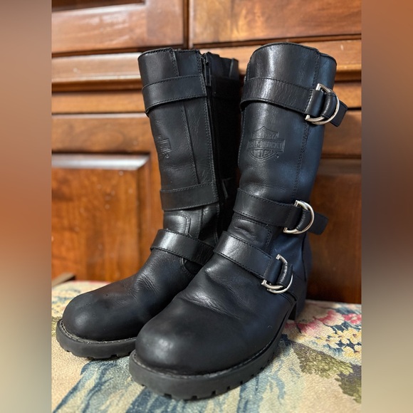 Harley-Davidson Shoes - Harley-Davidson Black Leather Buckle Boots Size 10